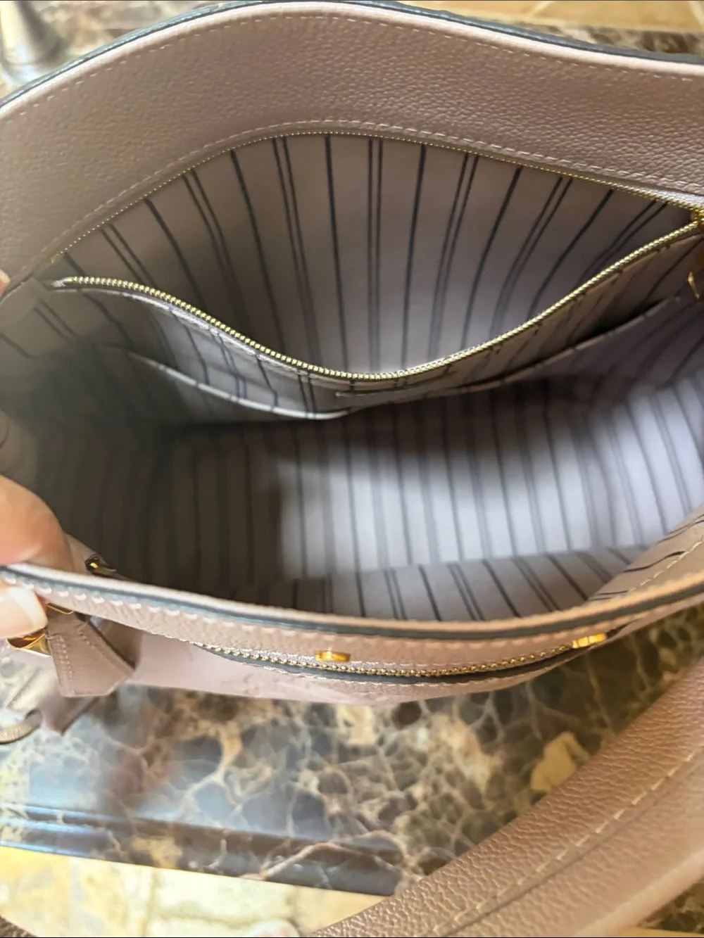 Louis Vuitton Taupe Empreinte Spontini Shoulder Bag with Gold Hardware.